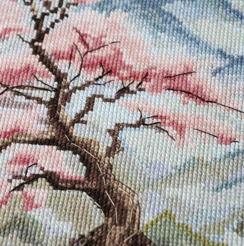 Siuvinėjimo kryželiu rinkinys „Rami vieta“, gamtos peizažas 34×28 cm