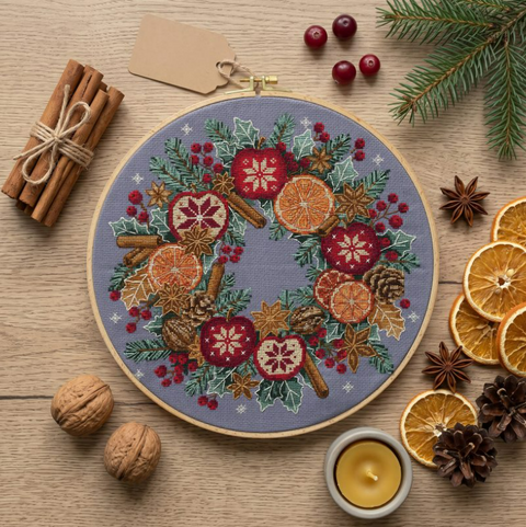 Siuvinėjimo kryželiu rinkinys „Kalėdų stebuklai“ 28x28 cm, pilka Aida