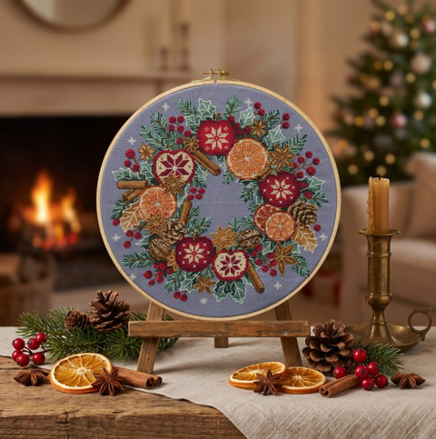 Siuvinėjimo kryželiu rinkinys „Kalėdų stebuklai“ 28x28 cm, pilka Aida