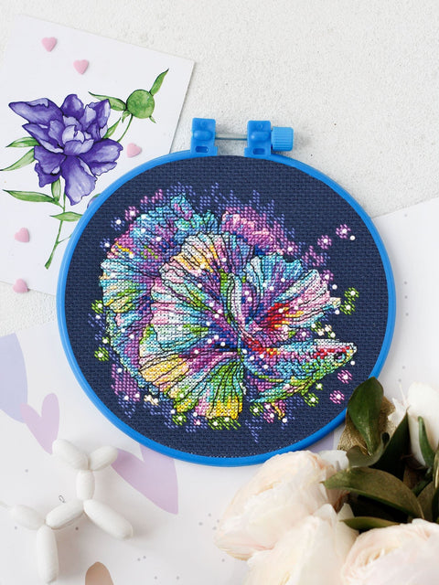 Siuvinėjimo kryželiu rinkinys su lankeliu „Neon Glitter“, 15x15 cm
