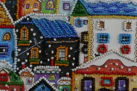 Mini karoliukų siuvinėjimo rinkinys „Spalvingi namai“ 15x15 cm