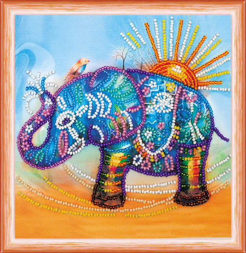 Mini karoliukų siuvinėjimo rinkinys „Neoninis dramblys“ 15x15 cm