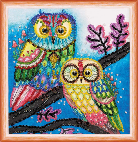 Mini karoliukų siuvinėjimo rinkinys „Naktinė pora“ 15x15 cm