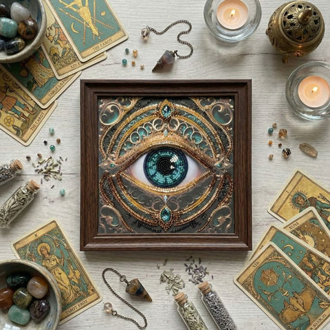 Mini karoliukų siuvinėjimo rinkinys „Žvilgsnio alchemija“ 15x15 cm