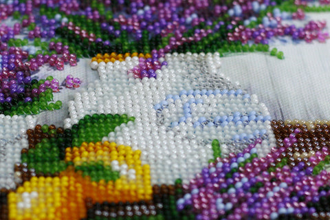 Karoliukų siuvinėjimo rinkinys „Levandų aromatas“ natiurmortas 20x20 cm
