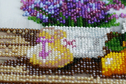 Karoliukų siuvinėjimo rinkinys „Levandų aromatas“ natiurmortas 20x20 cm