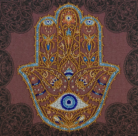Karoliukų siuvinėjimo rinkinys „Auksinė Hamsa“ 20x20 cm Abris Art