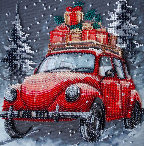 Karoliukų siuvinėjimo rinkinys Šventinis pristatymas 20x20 cm