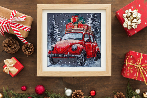Karoliukų siuvinėjimo rinkinys Šventinis pristatymas 20x20 cm