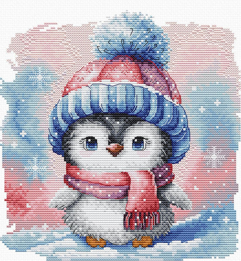 Kryželiu siuvinėjimo rinkinys „Šalčio pingvino draugas“ 17,3x18,1 cm