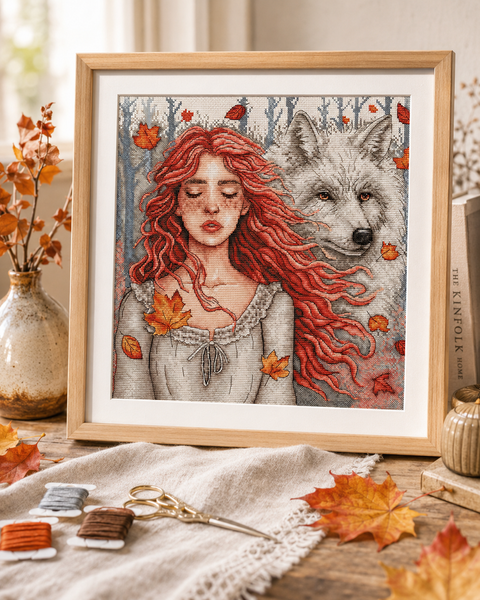 Kryželiu siuvinėjimo rinkinys „Rudens tyla“ Aida 16, 27×27 cm, 40 spalvų
