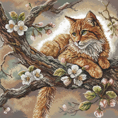 Siuvinėjimo kryželiu rinkinys „Katinas obelyje“ 32x32 cm