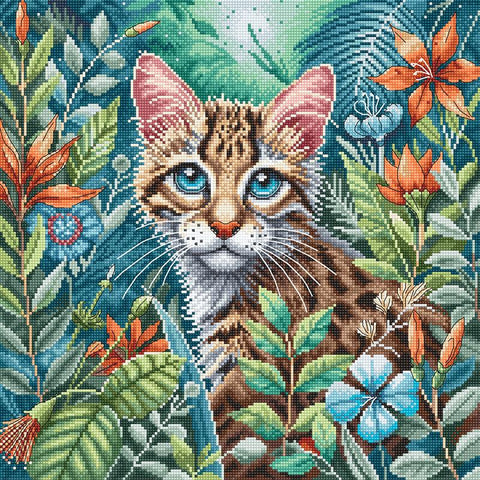 Siuvinėjimo kryželiu rinkinys „Žydintis kačiukas“ 29x29 cm