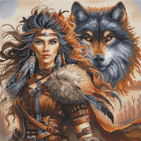 Siuvinėjimo kryželiu rinkinys „Karys ir vilkas“ 32x32 cm AVA-P076