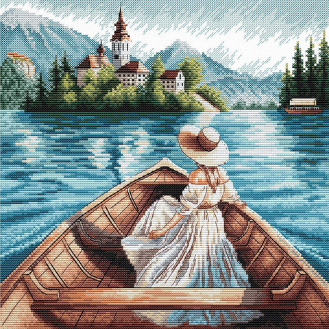 Siuvinėjimo kryželiu rinkinys „Bledo sala“ 21×21 cm