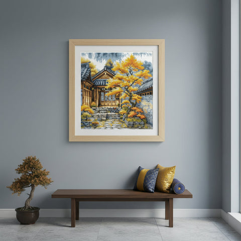 Siuvinėjimo kryželiu rinkinys „Auksiniai medžiai“ 28,5x28,5 cm AVA-P118