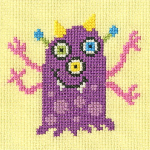 Siuvinėjimo kryželiu rinkinys vaikams „Massive Monsters – Perry“, 16x16 cm