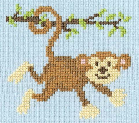 Siuvinėjimo kryželiu rinkinys vaikams „Monkey Mayhem“, 17x15 cm