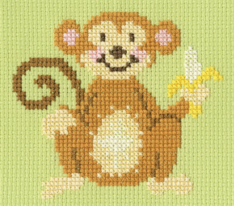 Siuvinėjimo kryželiu rinkinys vaikams „Monkey Madness“, 17x15 cm
