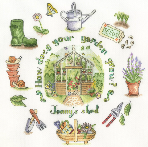 Siuvinėjimo kryželiu rinkinys „How Does Your Garden Grow?“ su abėcėle, 26x26 cm