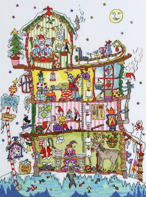Siuvinėjimo kryželiu rinkinys „Cut Thru' North Pole House“, 26x36 cm