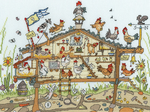 Siuvinėjimo kryželiu rinkinys „Cut Thru' Hen Home“, 35x26 cm