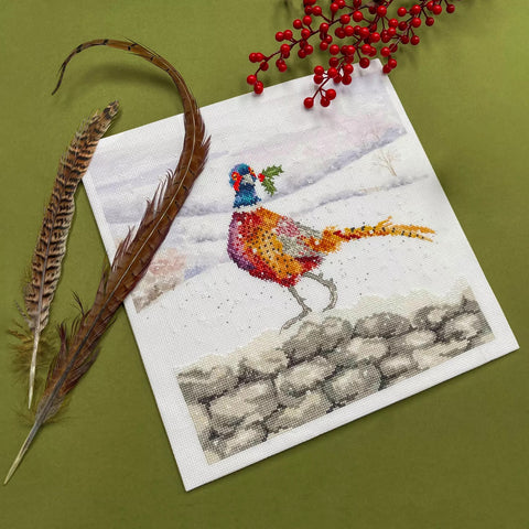 Siuvinėjimo kryželiu rinkinys „A Festive Flourish“ su akvarelės fonu, 26x26 cm