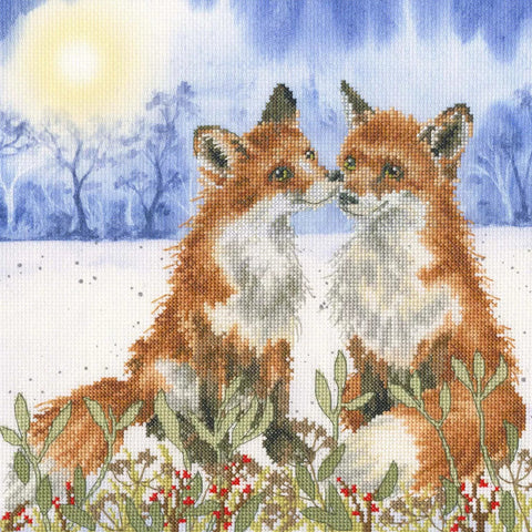 Siuvinėjimo kryželiu rinkinys „Winter Solstice“ su akvarelės fonu, 26x26 cm