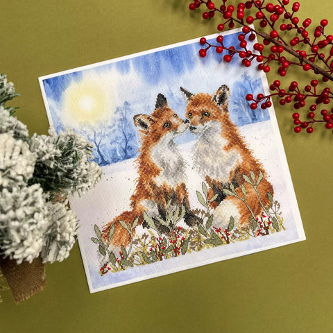 Siuvinėjimo kryželiu rinkinys „Winter Solstice“ su akvarelės fonu, 26x26 cm