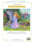 Kryželių rinkinys Dimensions Gold Collection (35,5×30,4 cm) pakuotėje su vasaros fėja, violetine suknele ir sodriu gėlių fono motyvu