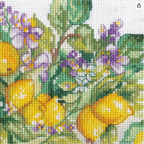 Siuvinėjimo kryželiu rinkinys „Citrinų stiklainis“, 35×25 cm