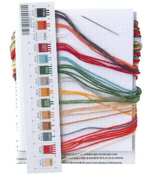 Siuvinėjimo siūlai ant baltos Aida drobės su metaline adata ir spalvų kortele, komplekte 12 skirtingų atspalvių