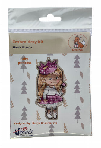 Siuvinėjimo rinkinys Kind Fox — rožinės princesės aplikacijos paketas su siūlais ir instrukcija, priekinė pakuotė