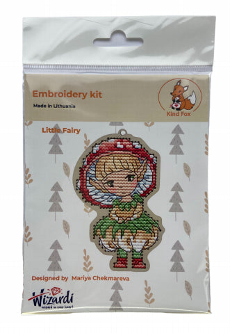 Siuvinėjimo rinkinys Little Fairy (Kind Fox) – komplektas su fėjos motyvu, laminuota pakuotė, pagaminta Lietuvoje
