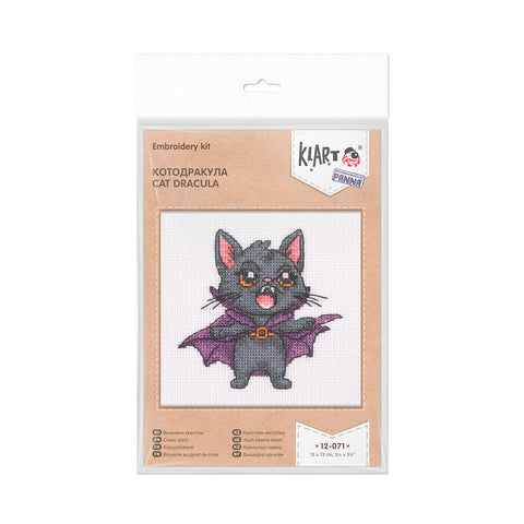 Kryželių siuvinėjimo rinkinys „Katinas Drakula“ 13×13 cm, KLART