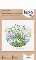 Siuvinėjimo rinkinys Klart Snowdrop su baltomis snieguolėmis ir boružėlėmis, 15×15 cm modelio pavyzdys