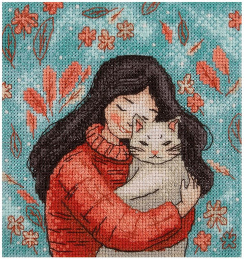 Siuvinėjimo rinkinys kryželiu KLART „Mergaitė su kate“, 12x13 cm