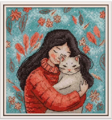Siuvinėjimo rinkinys kryželiu KLART „Mergaitė su kate“, 12x13 cm