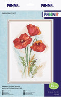 Siuvinėjimo rinkinys Panna "Watercolour Poppies" — raudonos aguonos skirtas kryželiams, 19×26 cm, siūlų ilgis 60 m
