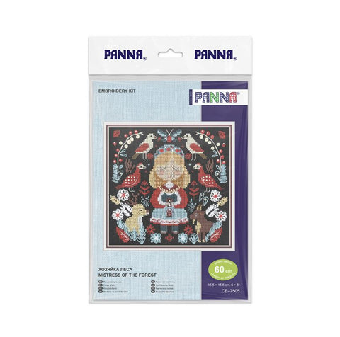 Kryželiu siuvinėjimo rinkinys „Miško šeimininkė“ juoda kanava 15,5×15,5 cm