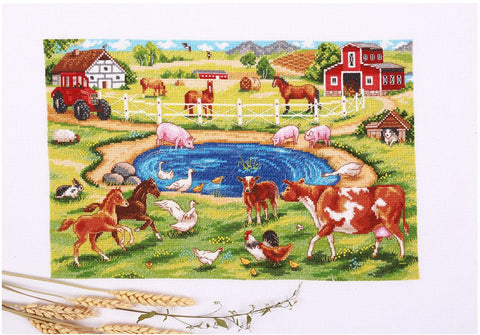 Siuvinėjimo kryželiu rinkinys PANNA „Rytas ūkyje“ 33,5x21,5 cm