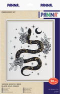 Siuvinėjimo rinkinys Black Gold Snake su juodu ir aukso siūlu gyvatės dizainu, 23×30 cm, priekinė kompozicija