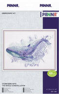 Siuvinėjimo rinkinys Panna Banginio žvaigždynas, violetinės–mėlynos banginio dizainas skirtas 31×23 cm rėmui