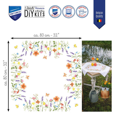 Vervaco staltiesės siuvinėjimo rinkinys „Levandos ir lauko gėlės“ 80×80 cm (PN/0199490)