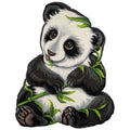panda pagalvėlė juodai balta su žaliais bambuko motyvais, išsiuvinėta dekoratyvinė formos pagalvė, matomas priekis