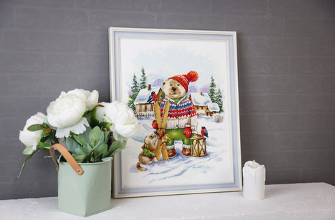 Kryželių siuvinėjimo rinkinys „Linksmas slidininkas“ S/VK087