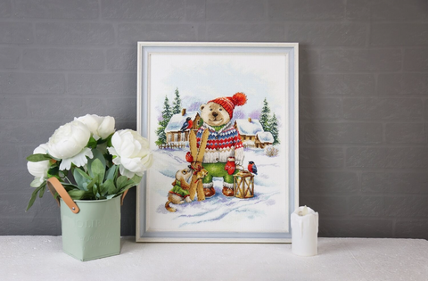 Kryželių siuvinėjimo rinkinys „Linksmas slidininkas“ S/VK087