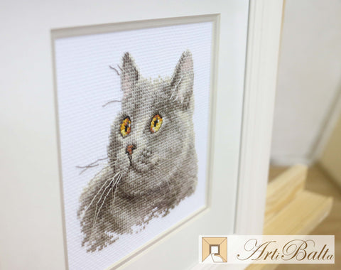 Kryželiu siuvinėjimo rinkinys „Britų katė“ 12x11 cm, Aida 14 ct, 13 spalvų