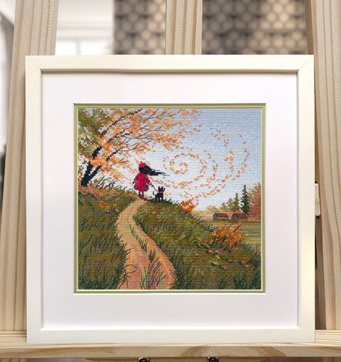Siuvinėjimo kryželiu rinkinys „Rudens vėjas“, 18×18 cm