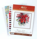 Siuvinėjimo rinkinys kalėdinė žvaigždė (poinsettia) 25×27 cm — viršelis su raudona gėle, siūlų kortelė ir schema